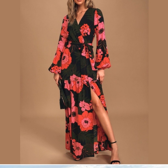 Lulus Dresses & Skirts - Lulu's Dreaming on Black Floral Maxi Dress